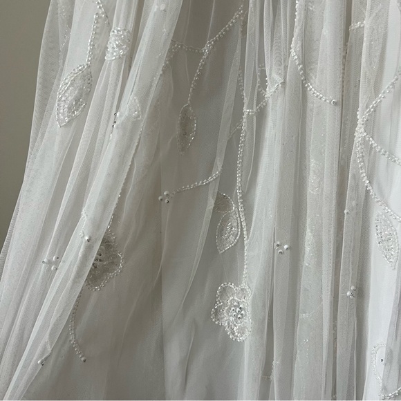 ASOS DESIGN Mila Floral Embellished Mesh Wedding Dress with Tie Straps in Ivory - Picture 7 of 8